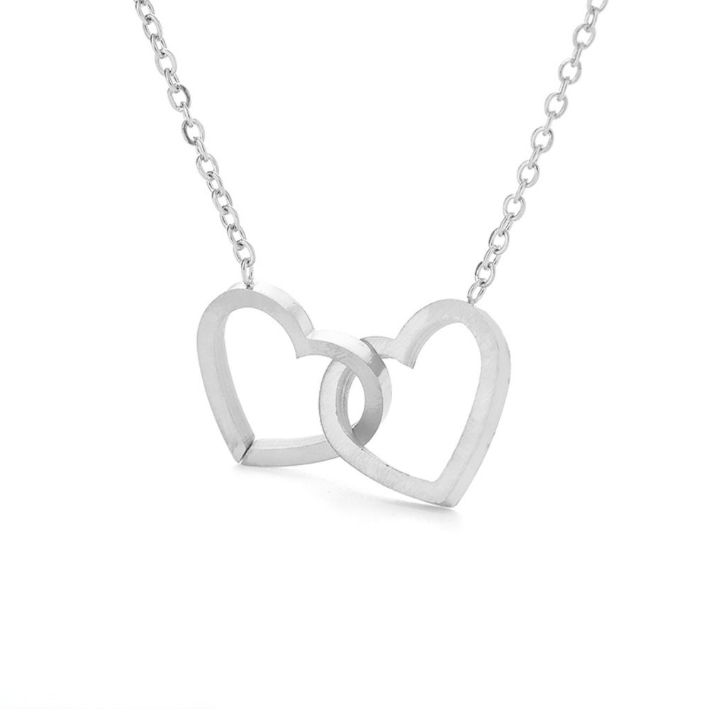 AMAZING SILVER DUBBLE HEART ROSE GOLD NECKLACE STAINLESS STEEL